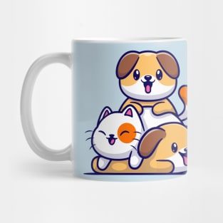 Cute Dog And Cat Playing Cartoon Mug